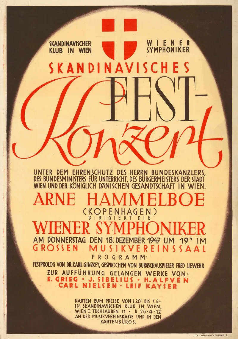 Skandinavisches Festkonzert Im Grosen Musikvereinssaal 18 Dezember 1947 Wall Art by J. Weiner - High-Resolution Digital Print