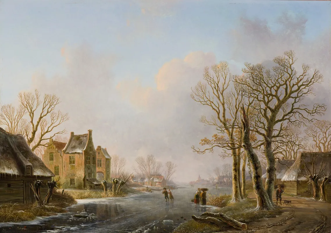 Skaters On A Frozen River Dordrecht Wall Art by Willem De Klerk - High-Resolution Digital Print