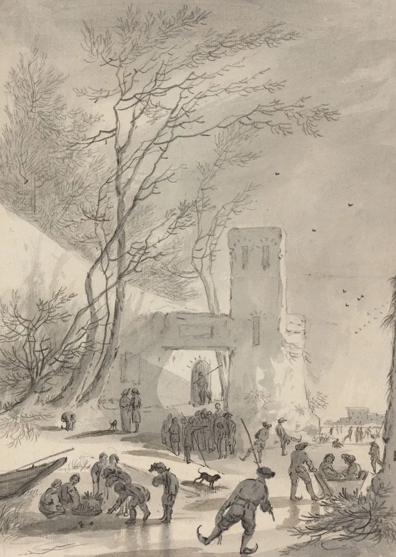 Skaters Outside A City Wall Wall Art by Hendrik van der Straaten - High-Resolution Digital Print