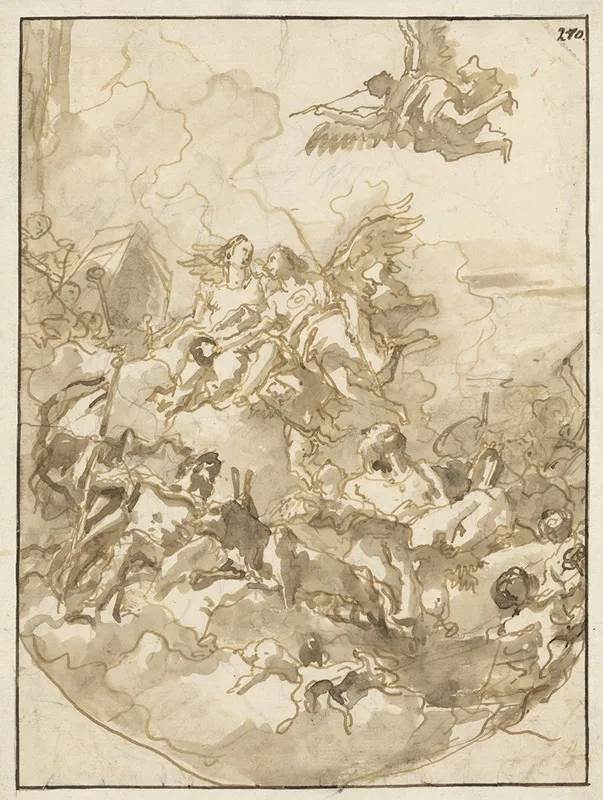Sketch For A Ceiling With An Allegory Of Fortitude And Wisdom Wall Art by Giovanni Domenico Tiepolo - High-Resolution Digital Print