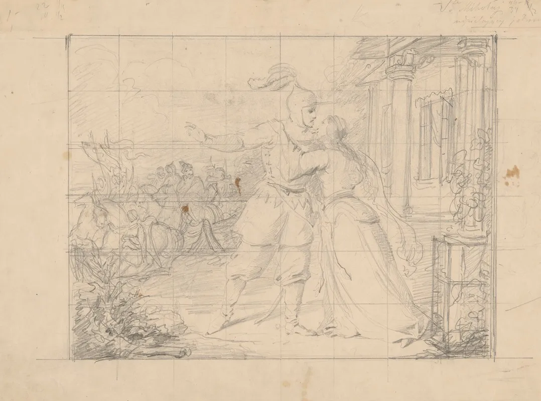 Sketch For The Painting Farewell To Waclaw With Maria The Theme Taken From The Poem Maria By Antoni Malczewski Wall Art by Józef Simmler - High-Resolution Digital Print