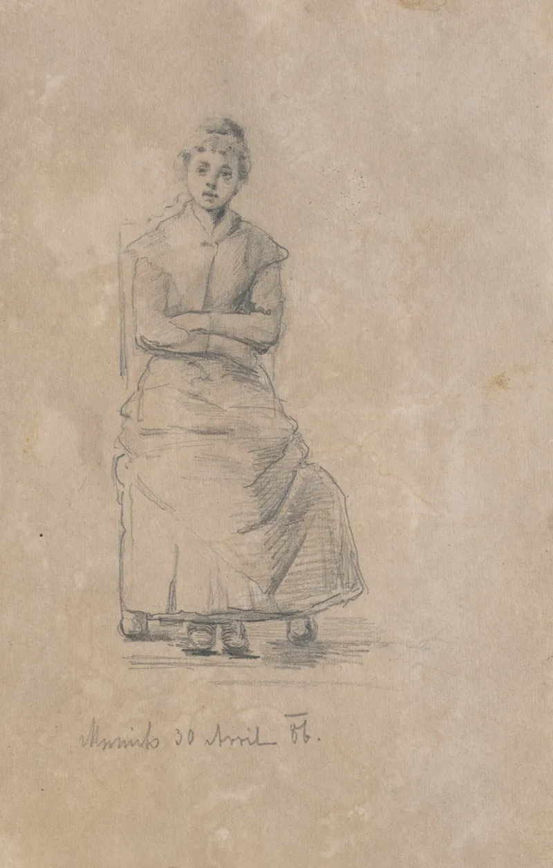 Sketch Of A Girl Sitting On A Chair With Folded Hands