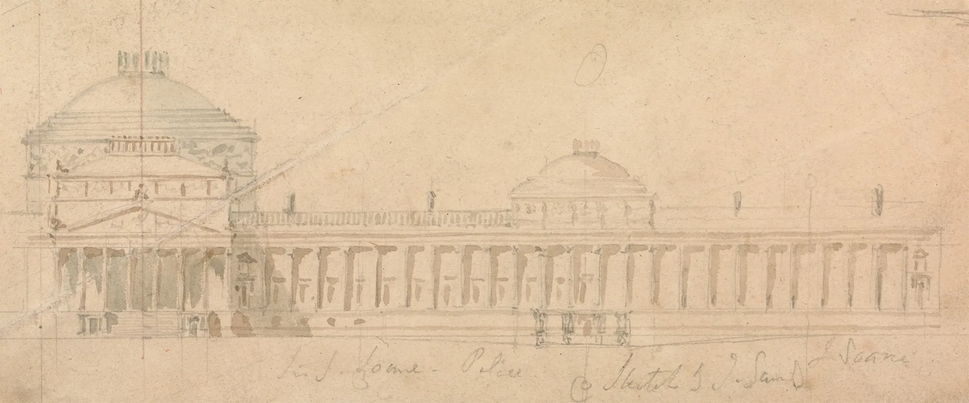 Sketch Of A Half Facade For A Royal Palace Hyde Park London Wall Art by Sir John Soane - High-Resolution Digital Print
