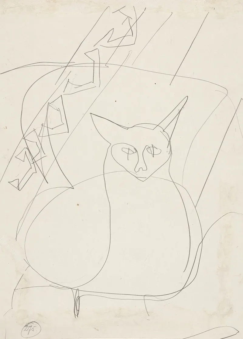 Sketch Of A Lying Cat Wall Art by Ernst Ludwig Kirchner - High-Resolution Digital Print