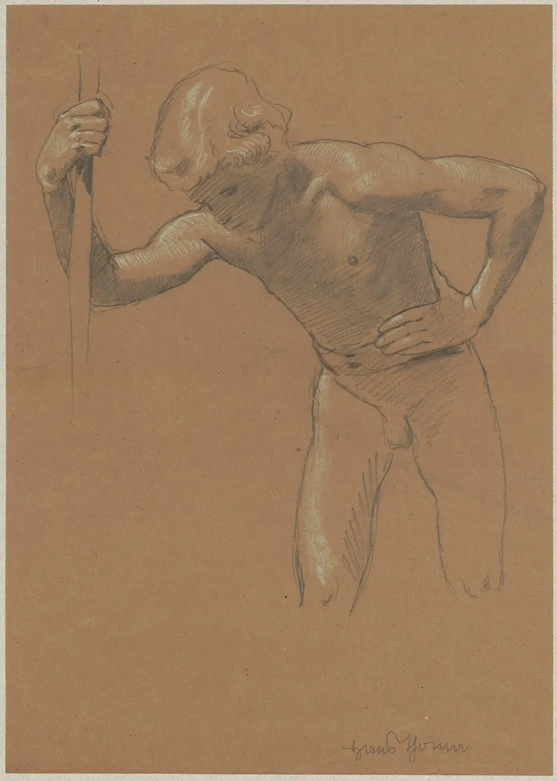 Sketch Of A Naked Boy Leaning Forward