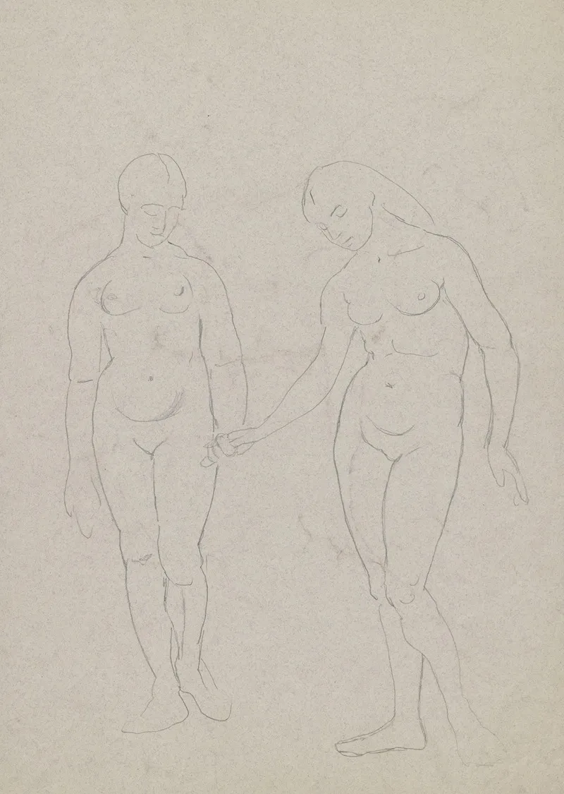 Sketch Of A Naked Young Man On Horseback Depicted In Profile Horse Head In The Back Wall Art by Hans Thoma - High-Resolution Digital Print