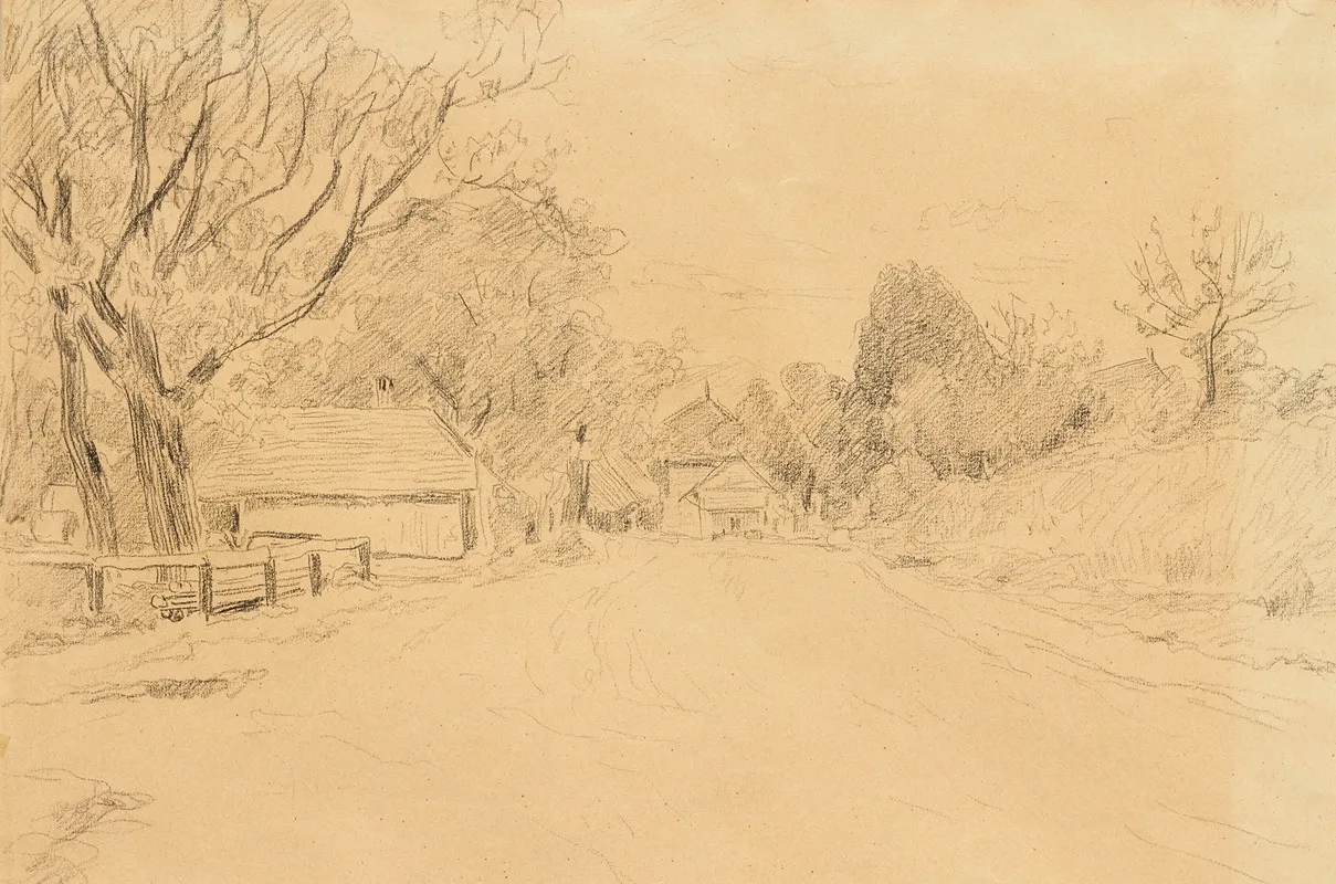 Sketch Of A Village Street Wall Art by Albert Anker - High-Resolution Digital Print