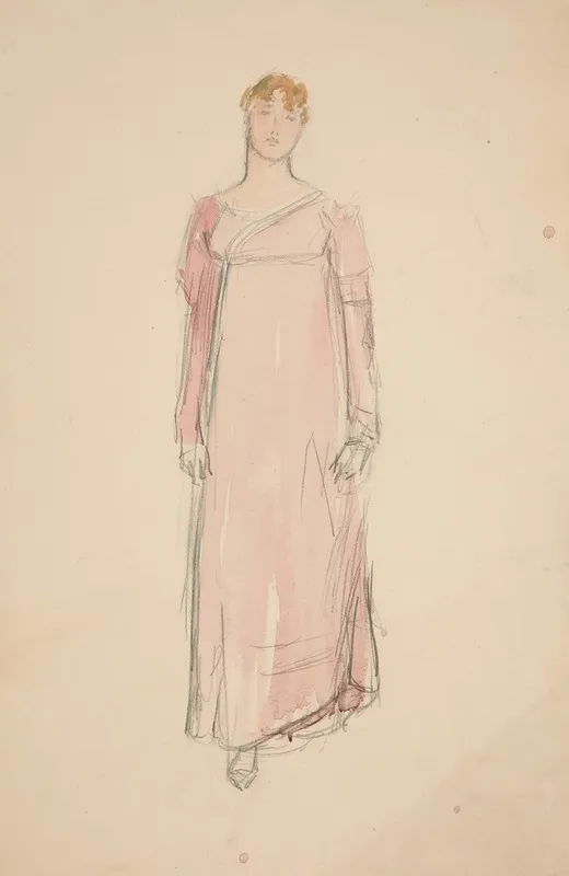 Sketch Of A Woman In Pink Costume Study For A Play