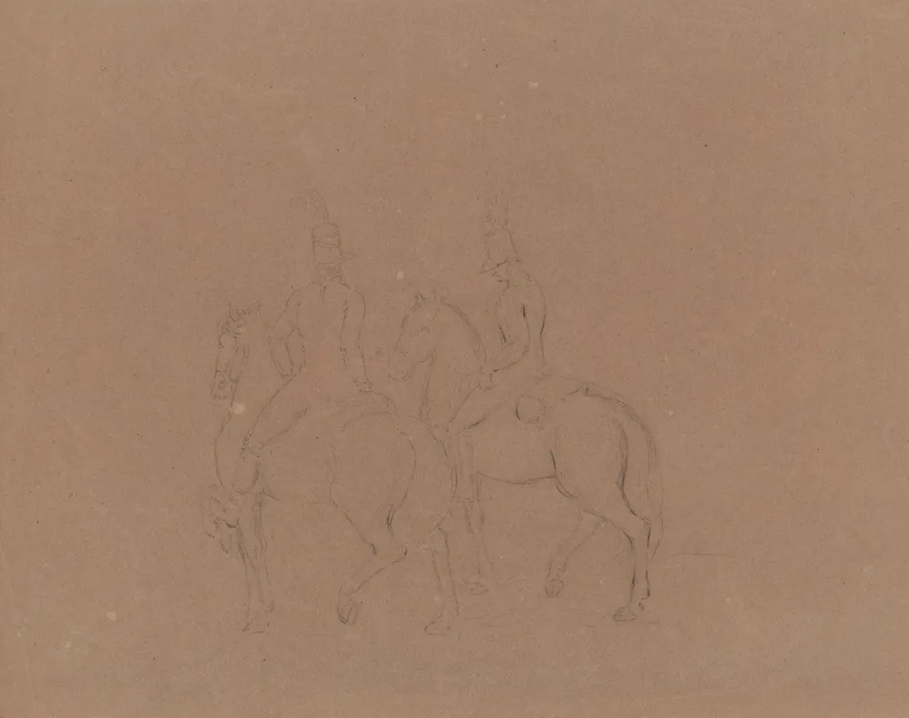 Sketch Of Cavalry On Horseback Seen From Behind And Side Horses Facing Left