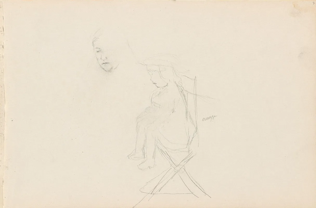 Sketch Of Face Girl Sitting On A Chair