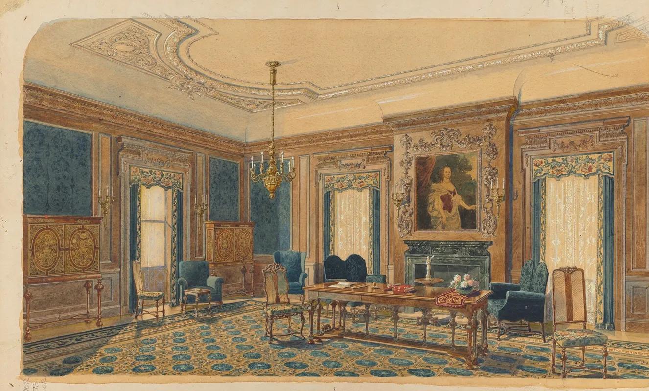Sketch Of Interior Design Wall Art by August Frederick Biehle, Sr. - High-Resolution Digital Print