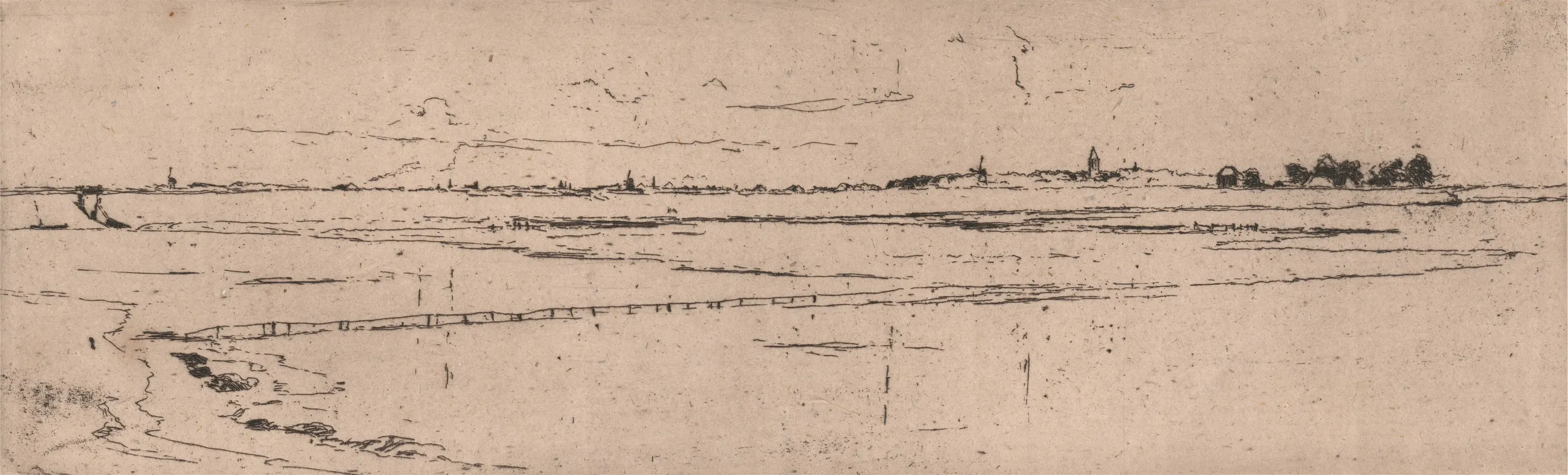 Sketch Of Monnikendam In Distance