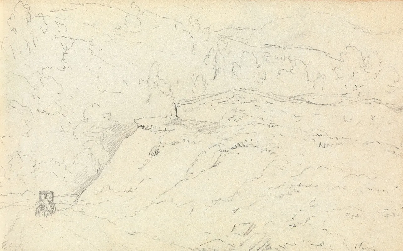 Sketch Of Rural Landscape With Horse Drawn Carriage