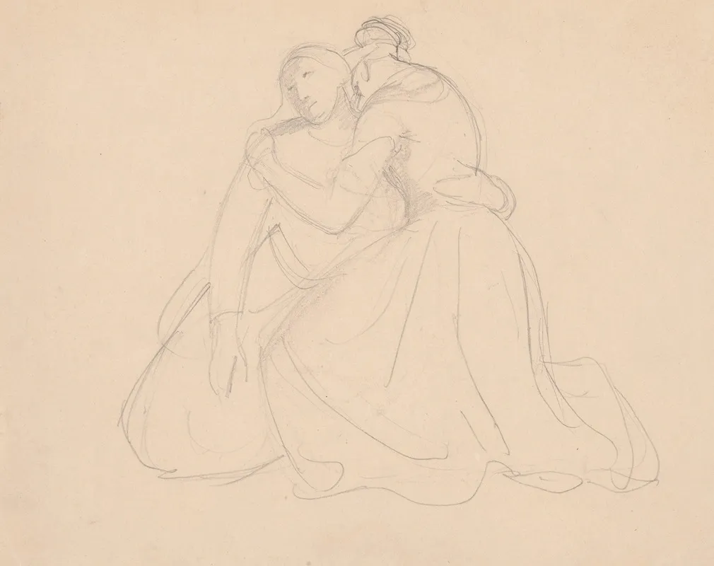 Sketch Of The Figure To The Group Of The Virgin Mary And Mary Magdalene To The Painting Entombment Wall Art by Józef Simmler - High-Resolution Digital Print
