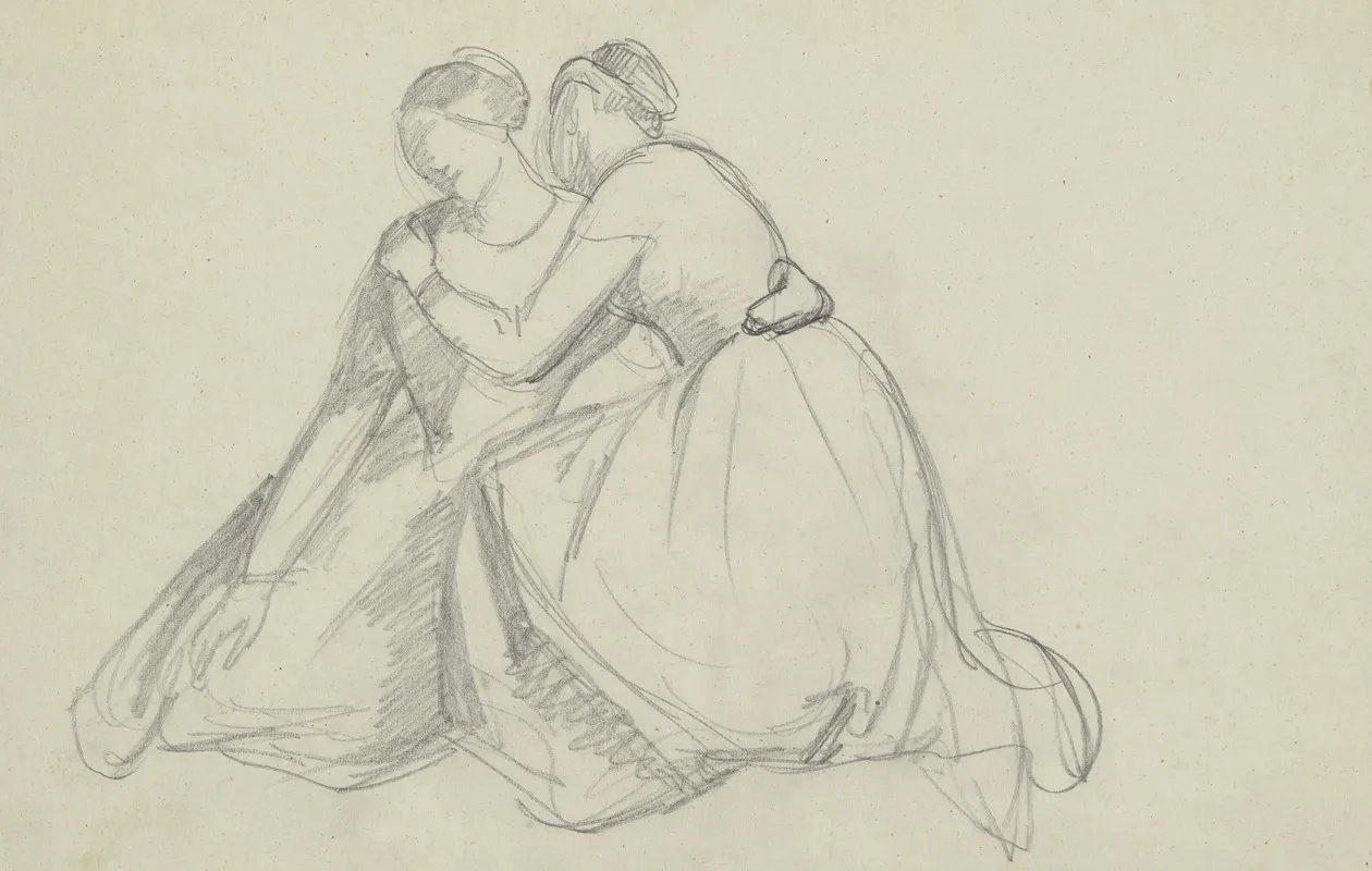 Sketch Of The Group Of The Virgin Mary And Mary Magdalene To The Painting Entombment Wall Art by Józef Simmler - High-Resolution Digital Print