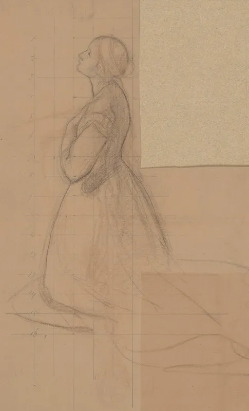 Sketch Of The Queen Figure For The Painting Queen Jadwigas Oath 2 Wall Art by Józef Simmler - High-Resolution Digital Print