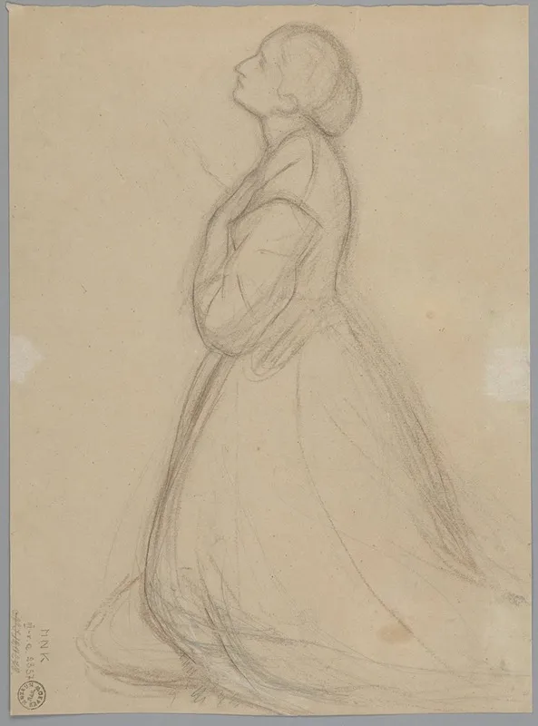Sketch Of The Queen Figure For The Painting Queen Jadwigas Oath Wall Art by Józef Simmler - High-Resolution Digital Print