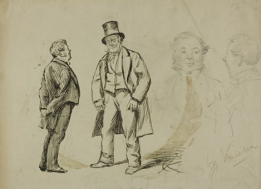 Sketch Of Two Standing Men And Two Portaits
