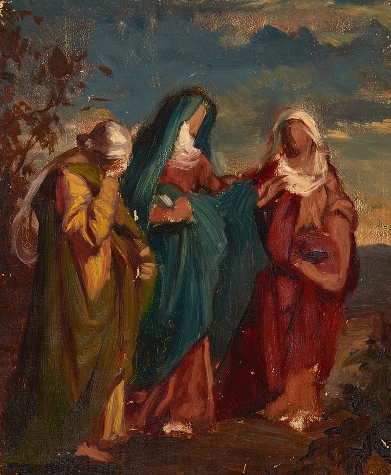 Sketch To The Painting Three Marys Walking To Christs Tomb 2 Wall Art by Józef Simmler - High-Resolution Digital Print