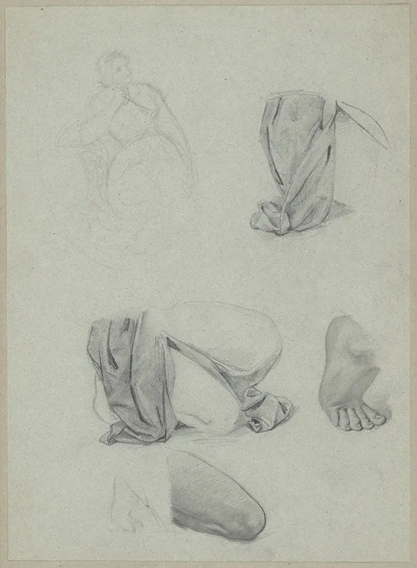 Sketch To The Portrait Of Jadwiga Luszczewska Deotyma And Studies Of Fragments Of A Kneeling Figure Wall Art by Józef Simmler - High-Resolution Digital Print