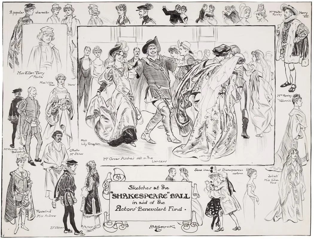 Sketches At The Shakespeare Ball In Aid Of The Actors Benevolent Fund Wall Art by Henry Matthew Brock - High-Resolution Digital Print