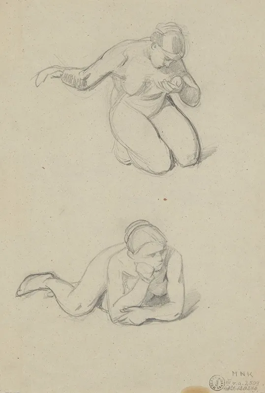 Sketches Of A Nude Female Wall Art by Józef Simmler - High-Resolution Digital Print