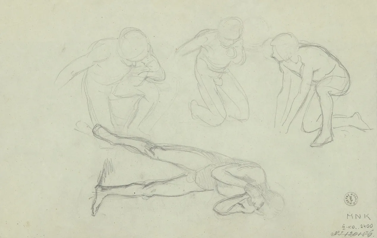 Sketches Of Nude Males In Various Poses Wall Art by Józef Simmler - High-Resolution Digital Print