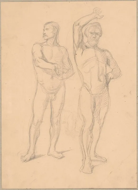Sketches Of Nude Males To The Painting Martyrdom Of St Matthias Wall Art by Józef Simmler - High-Resolution Digital Print