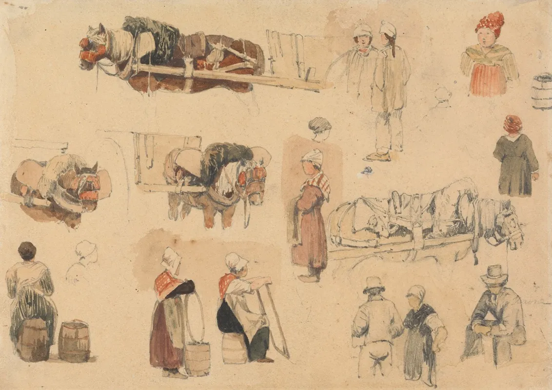 Sketches Of Peasants And Work Horses