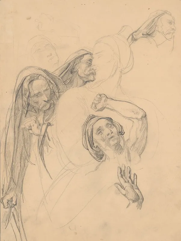 Sketches Of The Heads Of Witnesses To The Death Of St Matthias To The Painting Martyrdom Of St Matthias Wall Art by Józef Simmler - High-Resolution Digital Print