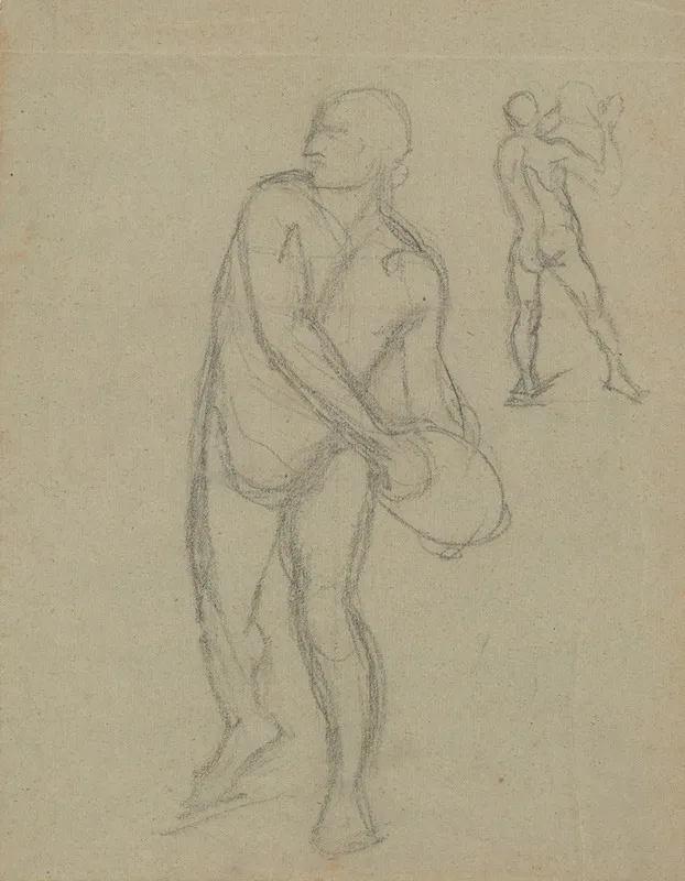 Sketches Of Two Male Nudes For The Painting Martyrdom Of St Matthias Wall Art by Józef Simmler - High-Resolution Digital Print