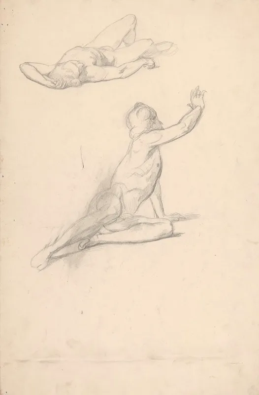 Sketches Of Two Nude Males 2 Wall Art by Józef Simmler - High-Resolution Digital Print