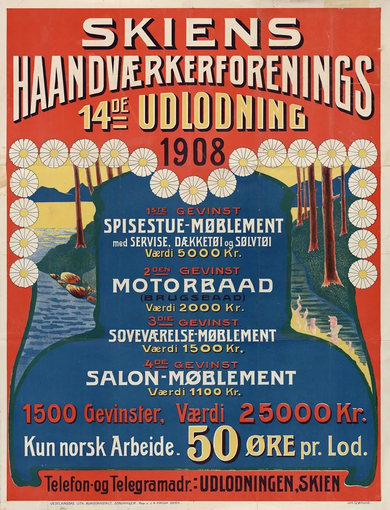 Skiens Haandvaerkerforenings 14de Utlodning 1908 Wall Art by Joh Grønlund - High-Resolution Digital Print