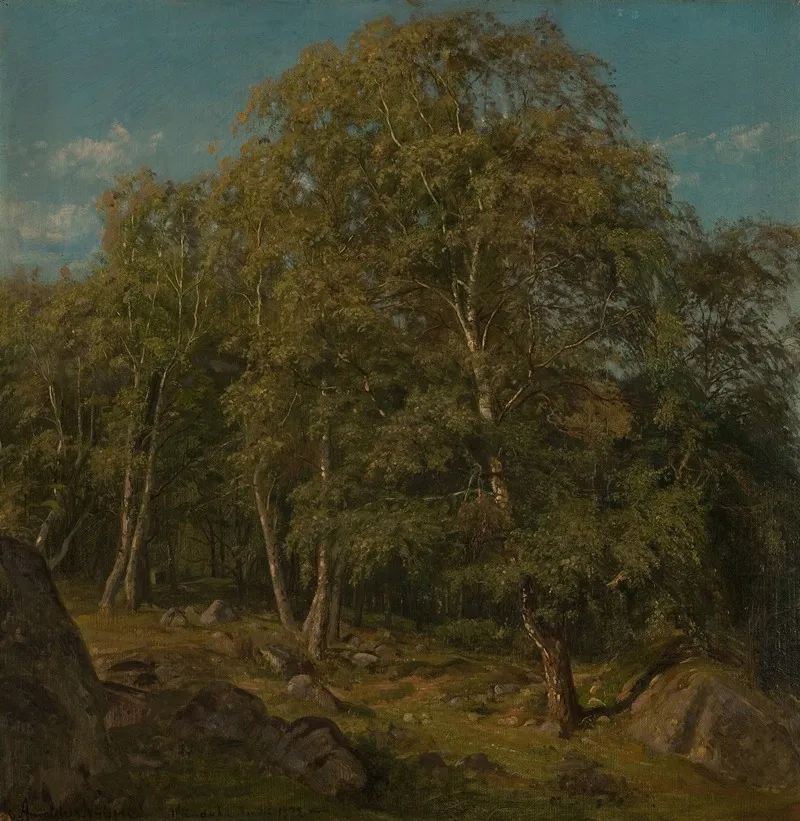 Skogparti Skogsfjord Mandal Wall Art by Amaldus Nielsen - High-Resolution Digital Print