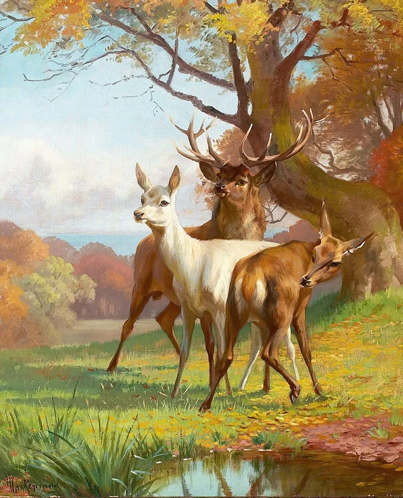 Skovparti Med Kronvildt Wall Art by Adolf Mackeprang - High-Resolution Digital Print