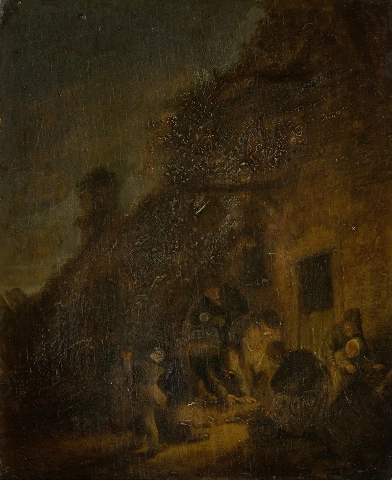 Slaughtering A Pig By Torchlight Wall Art by Adriaen van Ostade - High-Resolution Digital Print