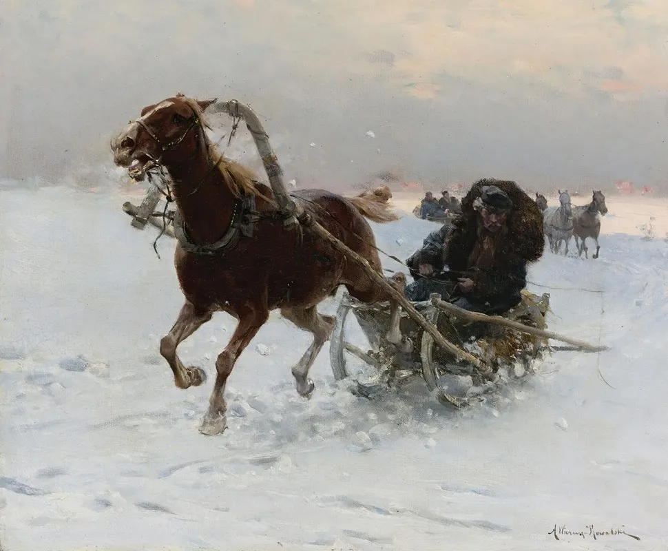 Sledding Caravan Wall Art by Alfred von Wierusz-Kowalski - High-Resolution Digital Print