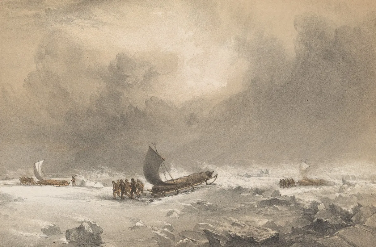 Sledges In A Fresh Fair Wind Going Over Hummocky Ice Wall Art by Walter William May - High-Resolution Digital Print
