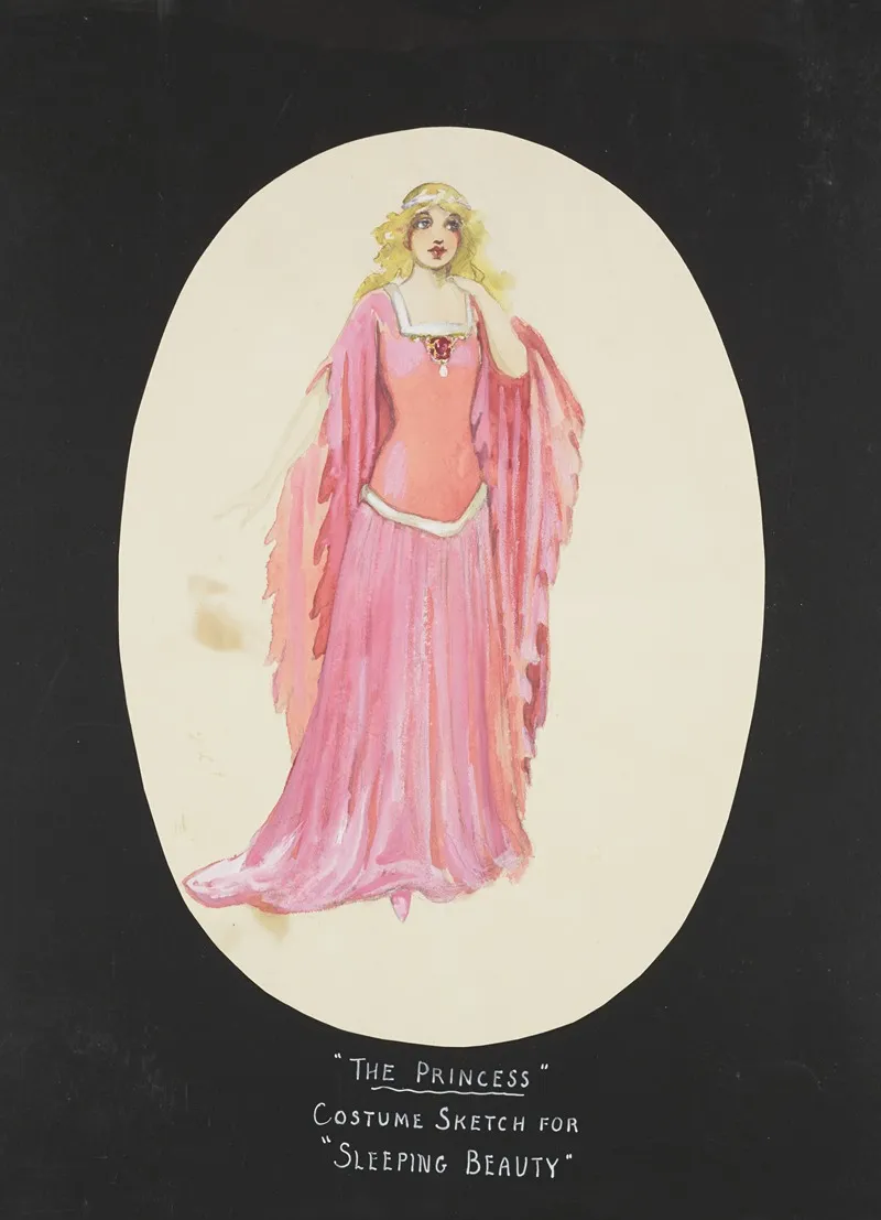 Sleeping Beauty The Princess Pink Gown With Red Rose Brooch And Flowing Sleeves Wall Art by John Glidden - High-Resolution Digital Print