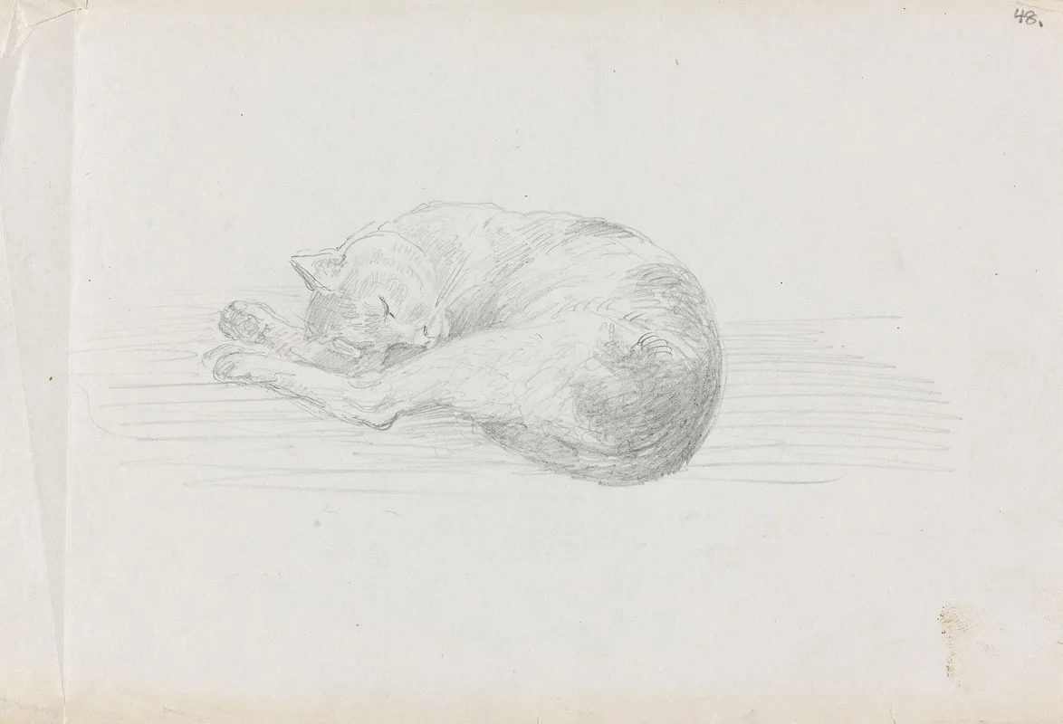 Sleeping Cat Wall Art by Adolph Tidemand - High-Resolution Digital Print