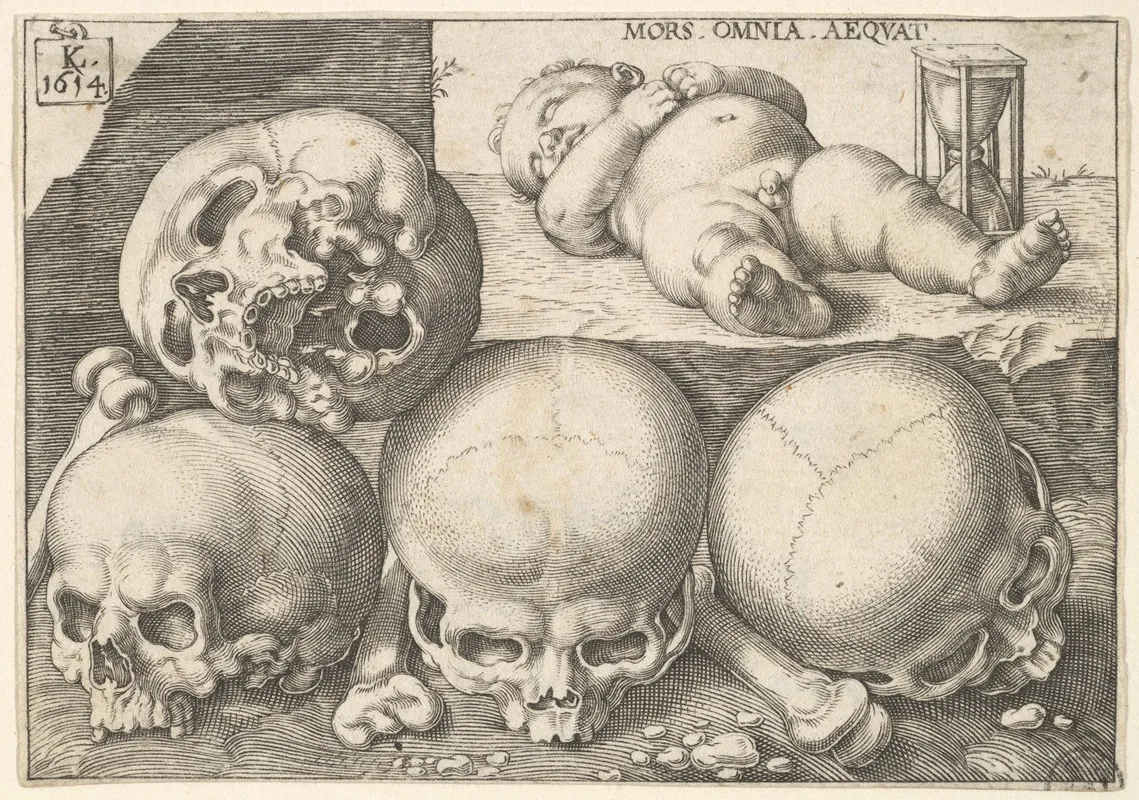 Sleeping Child With Four Skulls