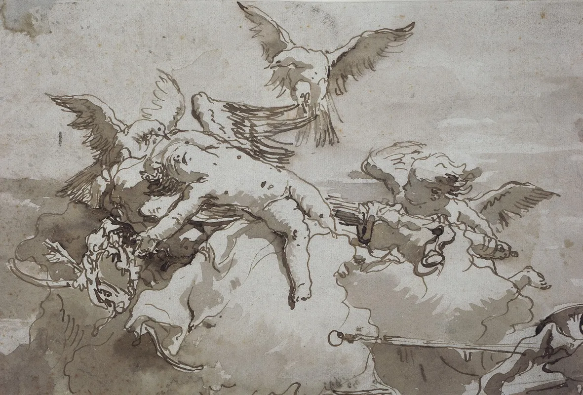 Sleeping Cupid On Clouds Wall Art by Giovanni Domenico Tiepolo - High-Resolution Digital Print