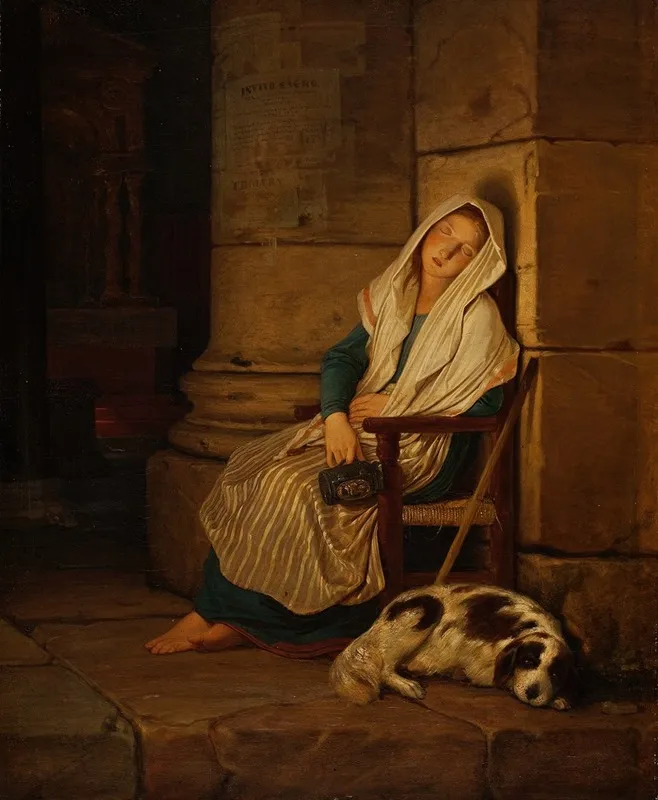 Sleeping Italian Beggar Girl In A Roman Church Wall Art by Philipp von Foltz - High-Resolution Digital Print