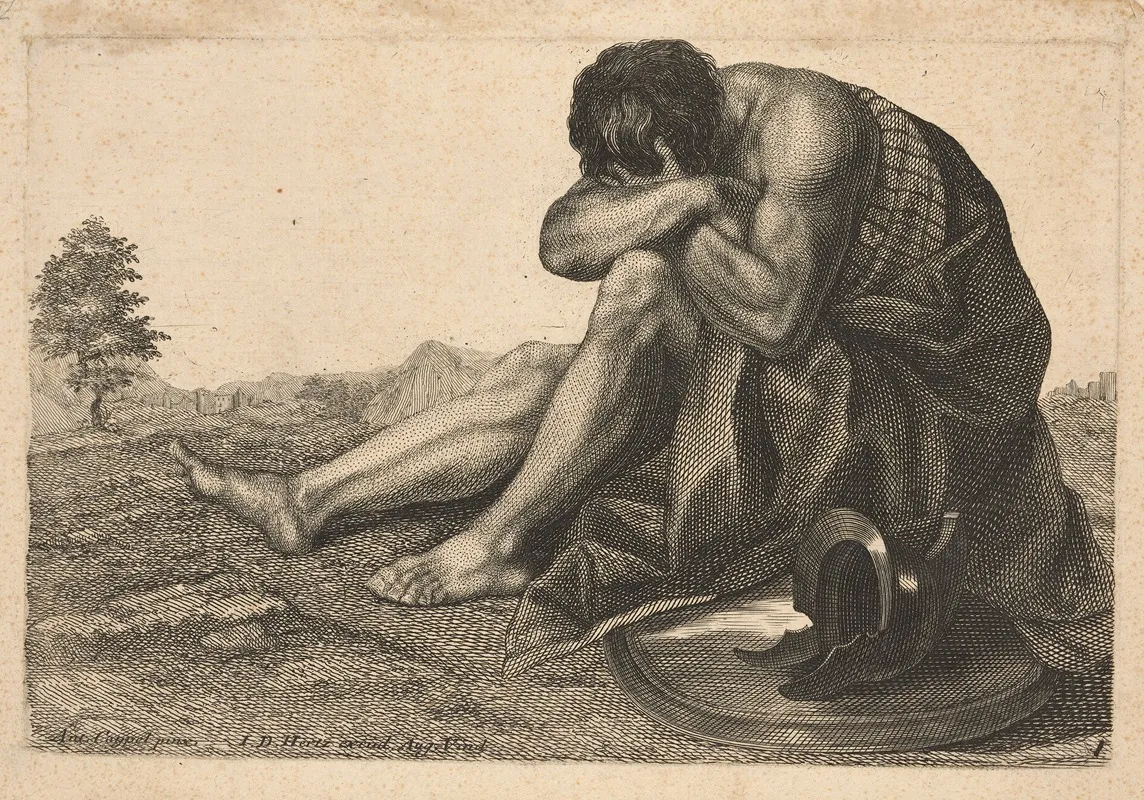 Sleeping Warrior In Landscape Wall Art by Johann Daniel Herz the younger - High-Resolution Digital Print