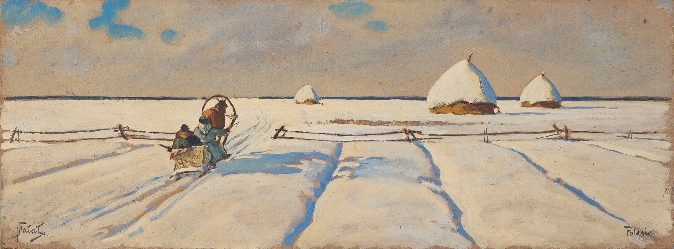 Sleigh In A Snowy Field Polesia Wall Art by Julian Falat - High-Resolution Digital Print