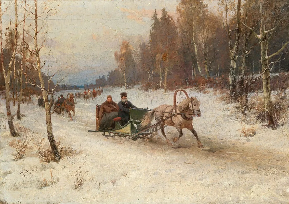 Sleigh Ride In Winter Wall Art by Rudolf Fedorovich Frentz - High-Resolution Digital Print