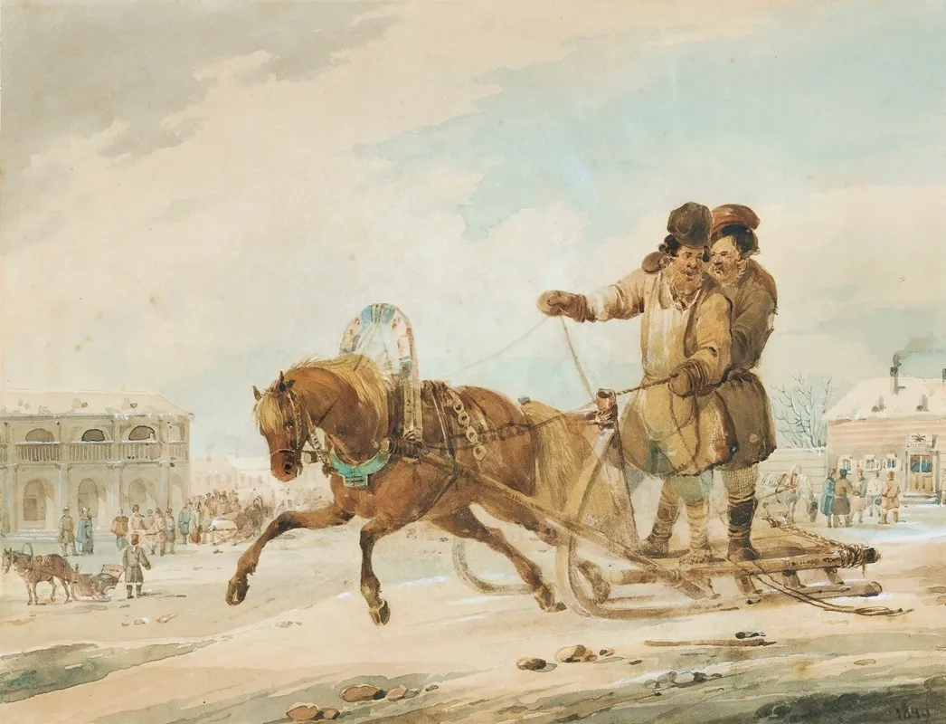 Sleigh Ride Through A Russian Town Wall Art by Karl Ivanovich Kollmann - High-Resolution Digital Print