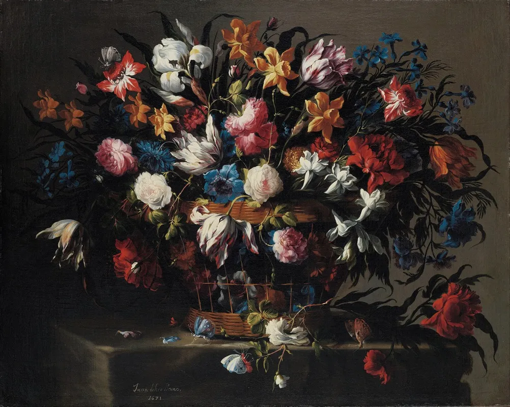 Small Basket Of Flowers Wall Art by Juan de Arellano - High-Resolution Digital Print
