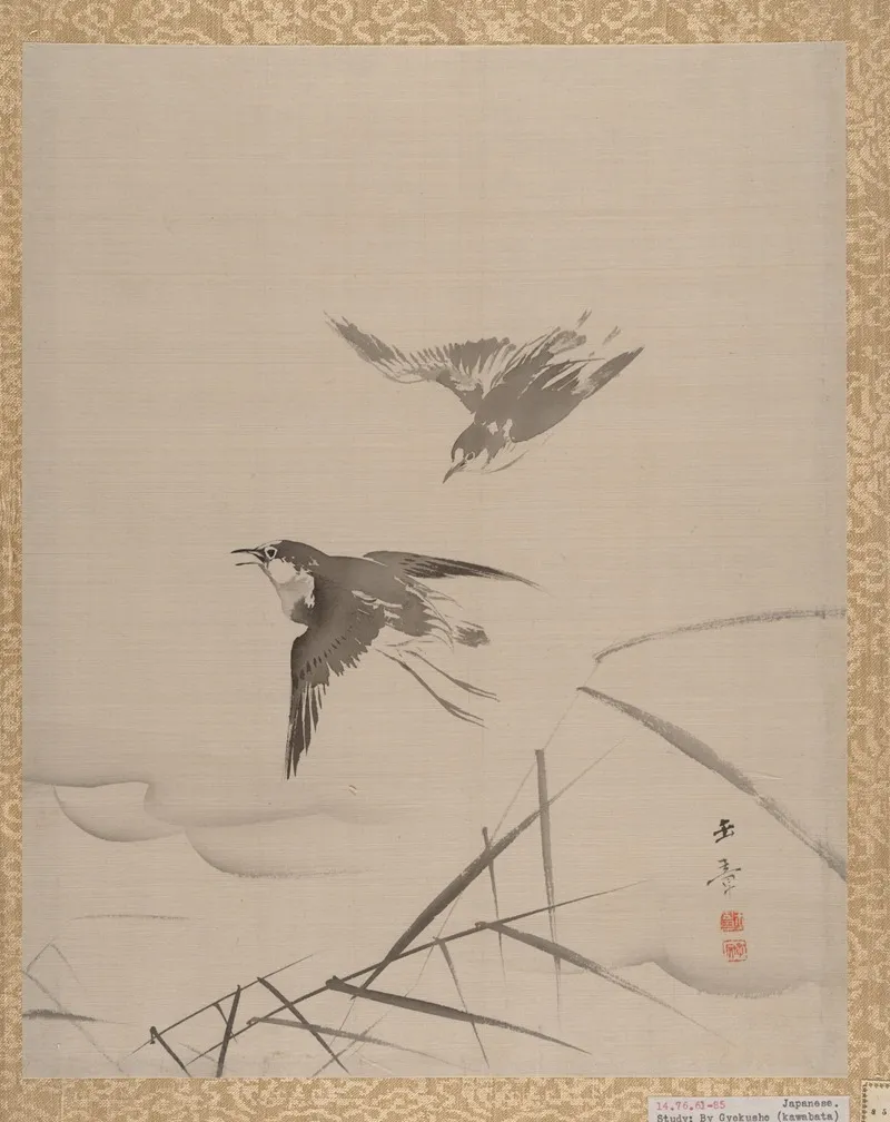 Small Birds And Bamboo Wall Art by Kawabata Gyokushō - High-Resolution Digital Print