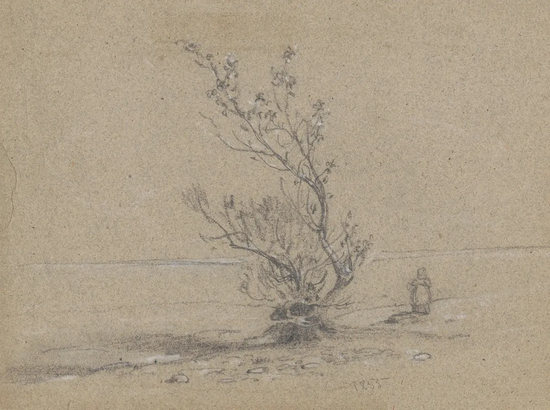 Small Girl Standing Next To A Cluster Of Trees At The Edge Of The Delaware River